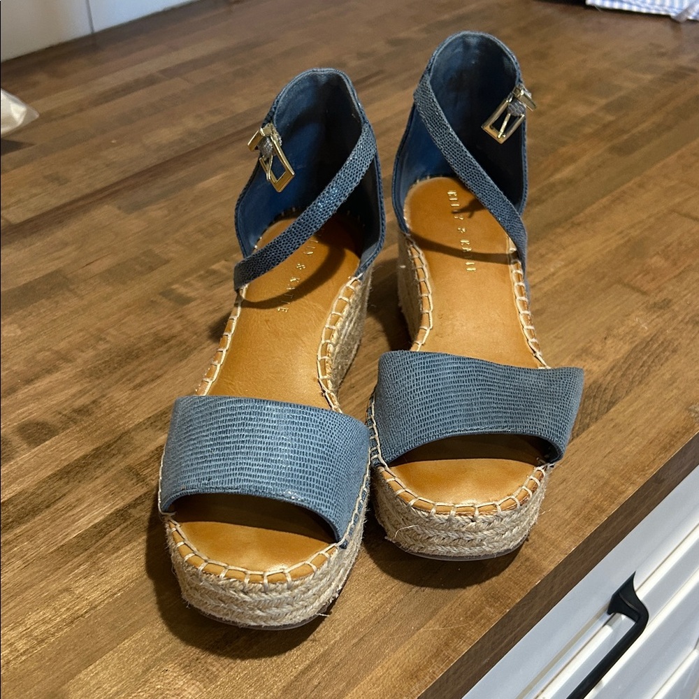 Blue Espadrille Wedge Sandals